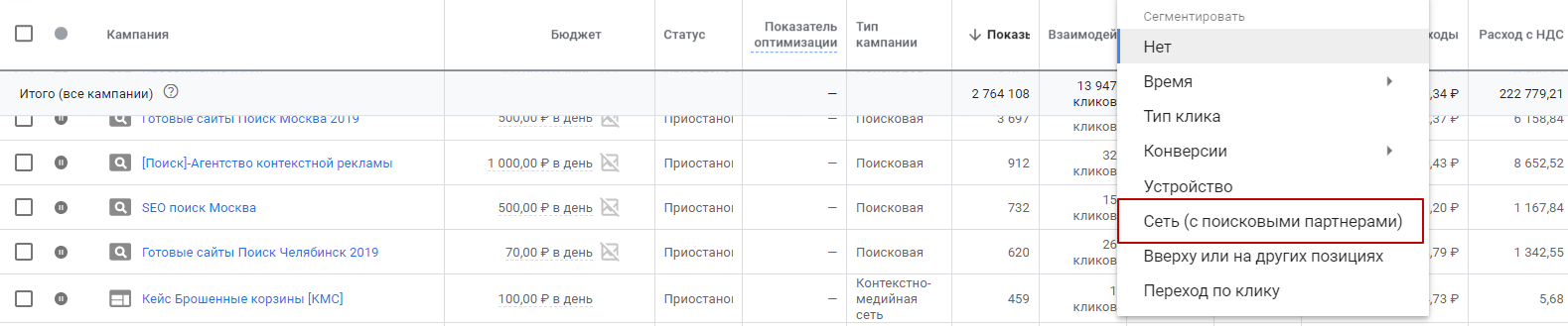 Статистика рекламной кампании